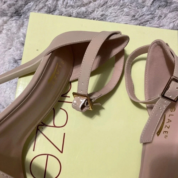 Glaze Nude Heels Ankle Strap Stiletto Open‎ Toe Party Shoes - Picture 6 of 6